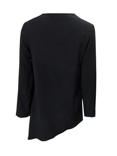 Asymmetrical Neck Long Sleeve Blouse Blouses - Tophatter Daily Deals